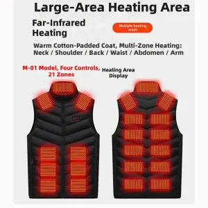 Electric Heated Vest Black 4-button 21 Heating Zones 3 Gear Adjustable Temperature USB Interface Winter Warm Jacket