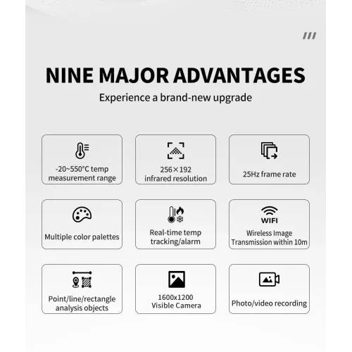 AV TOOLTOP T9 WiFi Thermal Camera Infrared 256x192 Resolution 1600x1200 Visible Imaging 10m Wireless Image Transmission -20~-550 Portable Professional Heat Analysis Tool