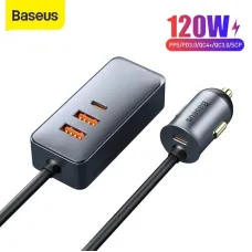 Baseus 120W 4-Port 2 USB + 2 Type-C Car Charger PPS PD QC3.0 FCP AFC Fast Charging 1.5m Long Cable