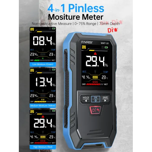 FNIRSI WMT-10 Moisture Meter 2.4 Inch TFT Screen High Precision 0.1% Resolution Rechargeable Battery for Wood Wall Tester