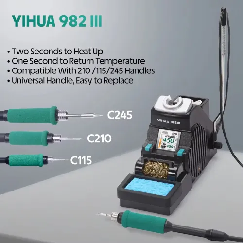 YIHUA 982-III Soldering Iron Station 90 to 450C LCD Display Precision Welding Rework Station C210 C115 C245 Tips Adjustable Temperature Control