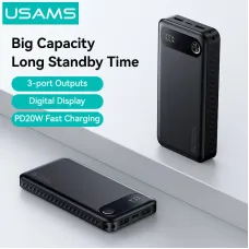 USAMS CD251 PB80 PD20W 37Wh 20000mAh Power Bank with LED Display External Battery Power Supply with 1 Input & 3 Outputs Fast Charging for iPhone 17 17 Pro 16 Pro Max 15 14 for Samsung Galaxy S25 Ultra for HUAWEI Pura 80 Ultra for XIAOMI 17pro