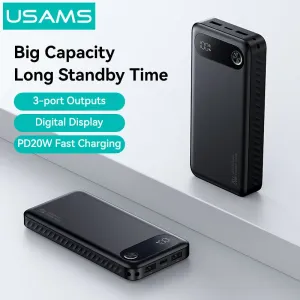 USAMS CD251 PB80 PD20W 37Wh 20000mAh Power Bank with LED Display External Battery Power Supply with 1 Input & 3 Outputs Fast Charging for iPhone 17 17 Pro 16 Pro Max 15 14 for Samsung Galaxy S25 Ultra for HUAWEI Pura 80 Ultra for XIAOMI 17pro