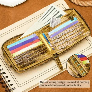 Ekphero Mens Wallet Genuine Leather Crocodile Pattern Short Coin Purse Luxurious High-Quality Multi Slot Thick Anti-Theft Card Bag