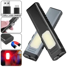Multi-Functional USB Rechargeable Work Light with Pen Clip and Buzzer Strong Magnetic COB Aluminum Flashlight Camping Tent Lamp