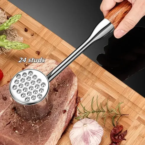 IPRee Dual Sided Stainless Steel Meat Hammer Rosewood Handle s Kitchen Tool for Steak Tenderizing Beating Pounder for Beef, Chicken, Pork