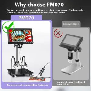 PM070 7 Inch Digital Microscope Lens separation design IPS LED Lights Adjustable Brightness Type-C USB 2.0 Multilingual Suppot for Windows Ma