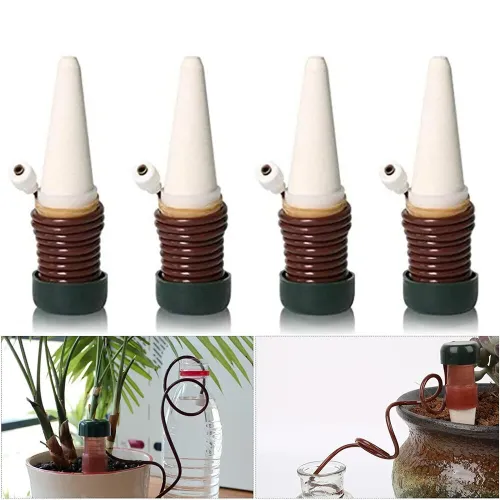 4Pcs Vacation Plant Waterer Ceramic Self Watering Spikes Automatic Plant Drip Irrigation Water Stake For Garden Vegetable Garden Drip Watering System