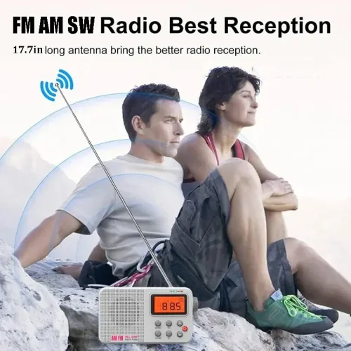 Portable AM FM SW Radio LCD Display DSP Technology 3W Speaker 60 Station Memory Alarm Clock Battery USB Powered