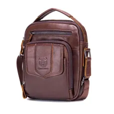 BULLCAPTAIN Genuine Leather Messenger Bag for Men Adjustable Shoulders Sling Crossbody Bags for Travel Work Business Handbag