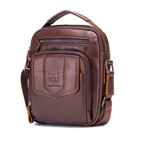 BULLCAPTAIN Genuine Leather Messenger Bag for Men Adjustable Shoulders Sling Crossbody Bags for Travel Work Business Handbag