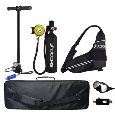 DCCM1L Mini Scuba Diving Tank Set Provide 10-15 Minutes Of Breathing Time Aluminum Oxygen Tanks Diving Equipment Snorkeling with Adapter Diving Goggles Strap Bag Pump Handbag
