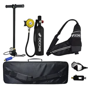 DCCM1L Mini Scuba Diving Tank Set Provide 10-15 Minutes Of Breathing Time Aluminum Oxygen Tanks Diving Equipment Snorkeling with Adapter Diving Goggles Strap Bag Pump Handbag