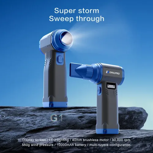 Drillpro G1 Cordless 550g Wind Pressure Turbo Fan 10,000mAh Battery  9 Speed Settings 90,000RPM 40mm Brushless Motor Powerful Handheld Air Blower Multi Nozzle