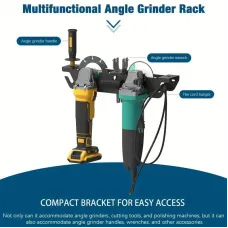 Dual Bay Metal Angle Grinder Rack Stand Wall Mount Storage with Cord Hanger Easy Assembly Holds 2 Grinders Classic Design Robust Metal Construction