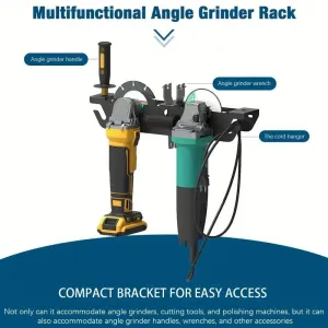 Dual Bay Metal Angle Grinder Rack Stand Wall Mount Storage with Cord Hanger Easy Assembly Holds 2 Grinders Classic Design Robust Metal Construction
