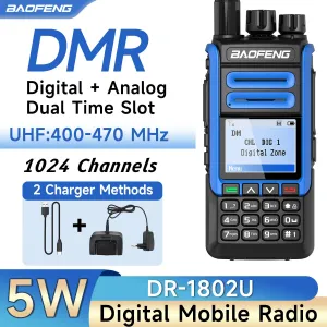 Baofeng DR-1802U Digital Two Way Radio Dual Mode Dual Time Slot 1024 Channels 5W High Power UHF 400-470MHz Type-C Charging Long Range Handheld Walkie Talkie