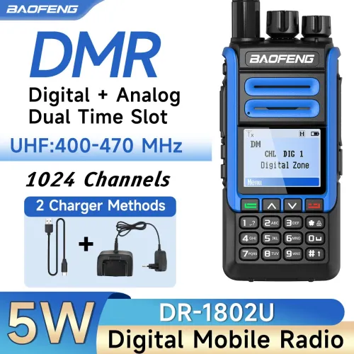 Baofeng DR-1802U Digital Two Way Radio Dual Mode Dual Time Slot 1024 Channels 5W High Power UHF 400-470MHz Type-C Charging Long Range Handheld Walkie Talkie
