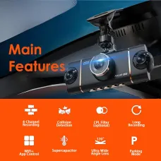 3 Inch IPS Screen 4 Lens Car Dashboard DVR Dash Camera Wifi Infrared Night Vision G-sensor 1920x1080P Video Resolution