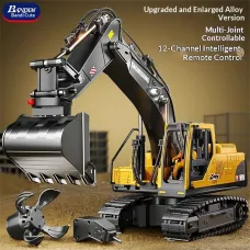 ZMX Z6833YG RTR 1/14 2.4G 14CH Alloy RC Car Excavator 3-in-1 Bucket/Claw/Drill Construction Truck LED Light Sound 680Rotating Engineering Vehicles Toys Models Collection Gift For Boys