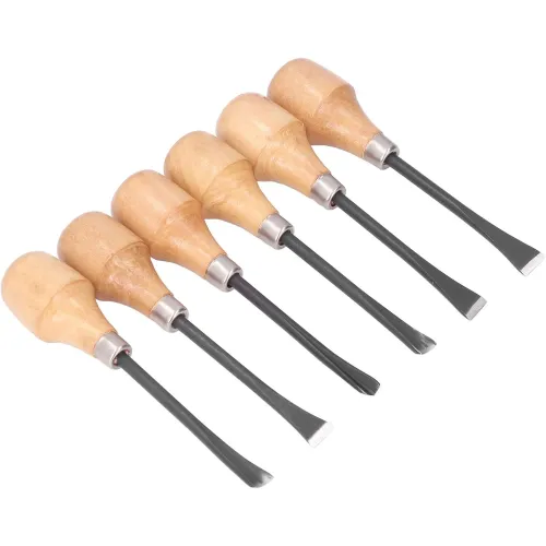6pcs Wood Carving Chisel Set Ergonomic Beech Wood Handle Heat Treated Steel Blades Professional Woodworking Tools for DIY Craft Carving and Turning