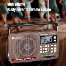 SANSUI E35 Radio Portable Digital Retro Speaker HiFi Bass Music Player with LED Flashlight FM AM SW Full Band Support USB TF Card Playback Radios