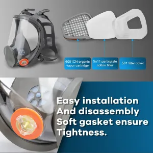 Dust Mask Reusable Full Face Respirator Mask Double Filtration Anti-Fog Organic Vapor Mask for Wooodworking Painting Welding Dust Protection