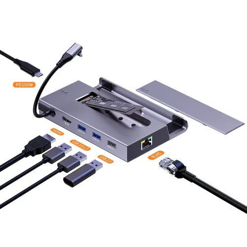 7-in-1 USB-C Steam Deck Docking Station with M.2 NVME SSD Card Slot HUB Type C to HD 4K60Hz 1000M Gigabit Ethernet USB 3.0 Hub for Macbook