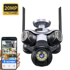 C50 5 PTZ 5 Screen Security Camera 20MP HD WiFi Full Color Night Vision Motion Tracking Two Way Audio Waterproof Outdoors Smart Surveillance Cameras