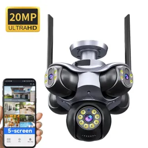 C50 5 PTZ 5 Screen Security Camera 20MP HD WiFi Full Color Night Vision Motion Tracking Two Way Audio Waterproof Outdoors Smart Surveillance Cameras