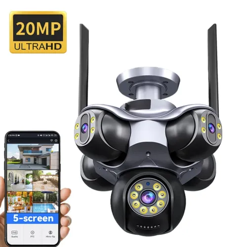 C50 5 PTZ 5 Screen Security Camera 20MP HD WiFi Full Color Night Vision Motion Tracking Two Way Audio Waterproof Outdoors Smart Surveillance Cameras