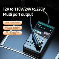 200W High Power Car Inverter Charger 12V To 110V 220V Multi-Function Converter Type-C Mobile Phone Fast Charging with Eight Output Port