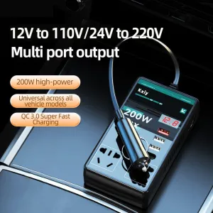 200W High Power Car Inverter Charger 12V To 110V 220V Multi-Function Converter Type-C Mobile Phone Fast Charging with Eight Output Port