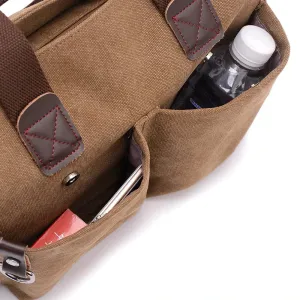 Retro Canvas Hand Laptop Briefcase Simple Casual Men Shoulder Crossbody Bag for Work Daily Travel Use