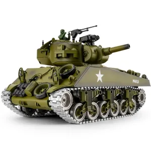 021 1/18 2.4G American Sherman M4A3 RC Tank Models Simulation Smoke Effects LED Lights for Children Toys
