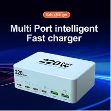 [GaN Tech]Bakeey WLX-818L 220W 6-Port USB PD Charger 2USB-A+4USB-C PD QC3.0 Fast Charging Desktop Charging Station EU Plug US Plug for iPhone 16 15 Pro 14 13 12 Pro Max for HUAWEI for SAMSUNG for Airpods for Apple Watch