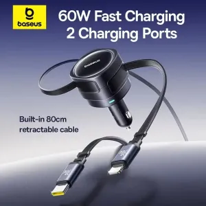 Baseus Car Charger Dual Retractable Cable PD QC SCP AFC PPS Fast Charging 180 Rotating For Tablet for iPhone for Samsung Huawei Xiaomi