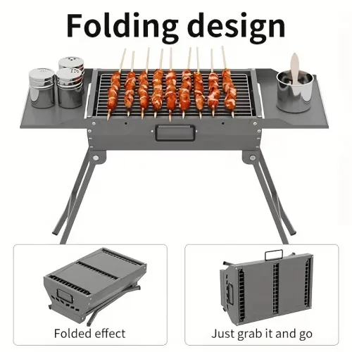 Xmund Portable Folding BBQ Grill Set, Thickened Zinc Alloy for Outdoor Cooking & Camping
