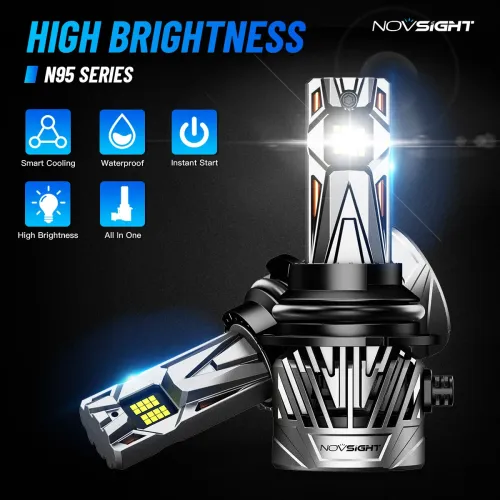 Novsight A500-N95 2PCS 130W 30000LM LED Headlight Bulbs 6500K Bright White Car Front LED Headlights IP68 Waterproof Level