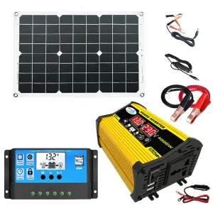 18W 12V Solar Panel Solar Power System Portable 4000W Power Inverter With 2 USB Ports 30A Solar Charge Controller LEScreen Display