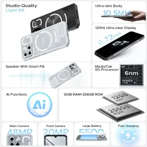 DOOGEE Blade GT 5G LED light effect 32GB 256GB 48MP Camera Dimensity 7050 6.72 inch 120Hz 5500mAh Android 14 NFC IP68 IP69K Waterproof Rugged Smartphone