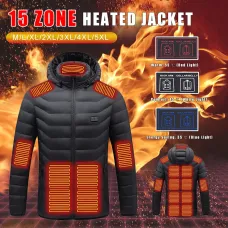 TENGOO HJ-15 Uniex Heated Jacket - 15 Heating Zones, USB Charging, Smart Thermal Warm Jacket, Motorcycle Heated Hooded Coat Outdoor Sportswear