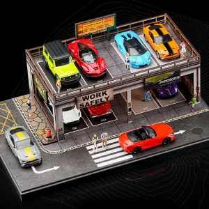 SafeWork 1/64 RC Car Double-Layer Simulated Parking Garage Model Parking Lot With Lights Diy Scene Decoration