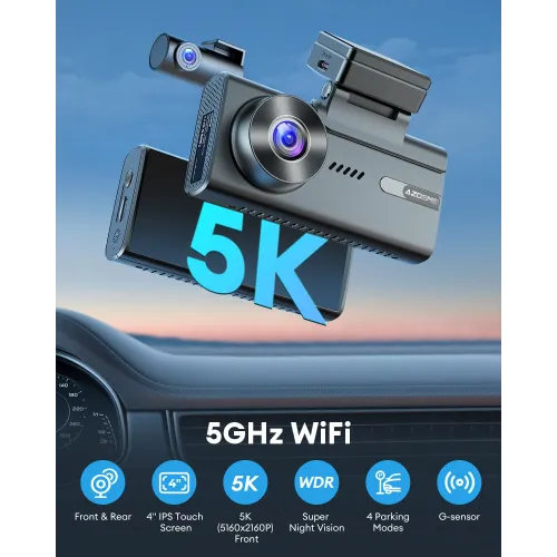 AZDOME 4K+2K Front Rear Dual Car Dash Cam 4 Inch Touchscreen Loop Recording Parking Monitoring M580-2CH