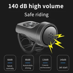 140dB High Sound Bicycle Bell Horn 4 Sound Modes 200mAh USB Chargeable Electric Horn Mountain Road Cycling Anti-theft Alarm Horn