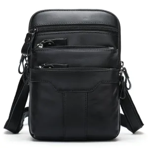 Ekphero Men's Genuine Leather Crossbody Bag with Zipper Mobile Phone Shoulder Bag Small Travel Waist Bag Multi-Pockets Male Belt Waist Packs