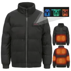 TENGOO HJ-07A Electric Heated Jacket - 7 Heating Areas, Thickening Thermal, Windbreaker, High Neck Coat for Winter Outdoor Sport
