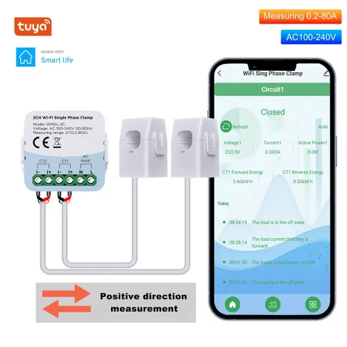 Tuya WiFi Smart Energy Monitor WMDL-2C AC 100-240V 50/60Hz Real-Time Power Usage Tracker High Accuracy 5 Multi-Channel Support Compact Design Home Power Management System WiFi Connectivity