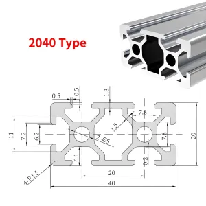 1PC T-slot 2040 Aluminum Profile EU Standard Extrusion 500mm Linear Rail for CNC 3D Printer Woodworking DIY