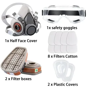 Reusable Half Face Cover Gas Mask with Safety Glasses Double Filtration for Chemical Organic Vapor Welding Woodworking Protection